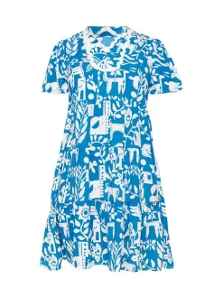 Usha Damen Kleid in blau - Länge: mittel