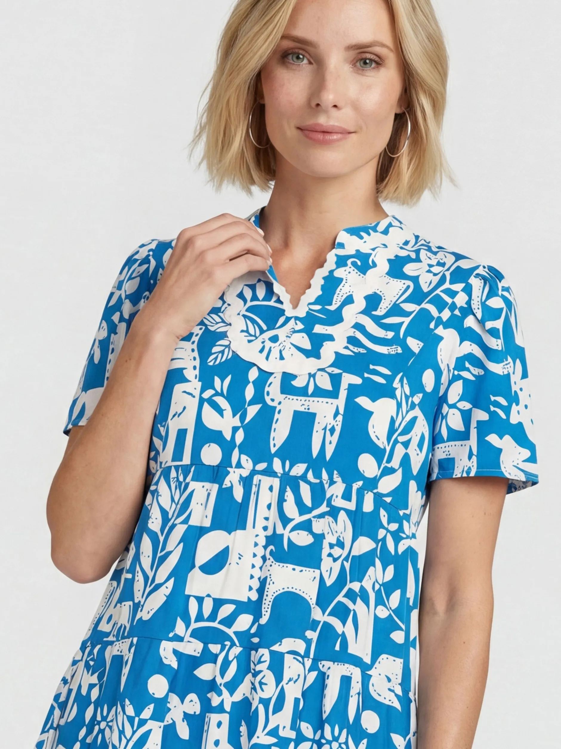 Usha Damen Kleid in blau - Länge: mittel