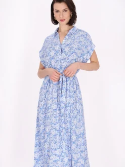 Usha Damen Kleid in blau - Länge: mittel