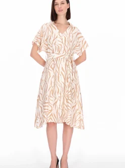 Usha Damen Kleid in ecru - Länge: mittel