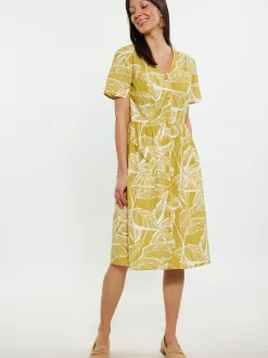 Usha Damen Kleid in gelb - Ausschnitt: V-Ausschnitt