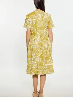 Usha Damen Kleid in gelb - Ausschnitt: V-Ausschnitt