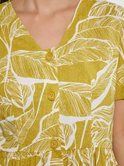 Usha Damen Kleid in gelb - Ausschnitt: V-Ausschnitt