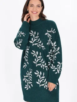 Usha Damen Kleid in grün - Länge: mittel