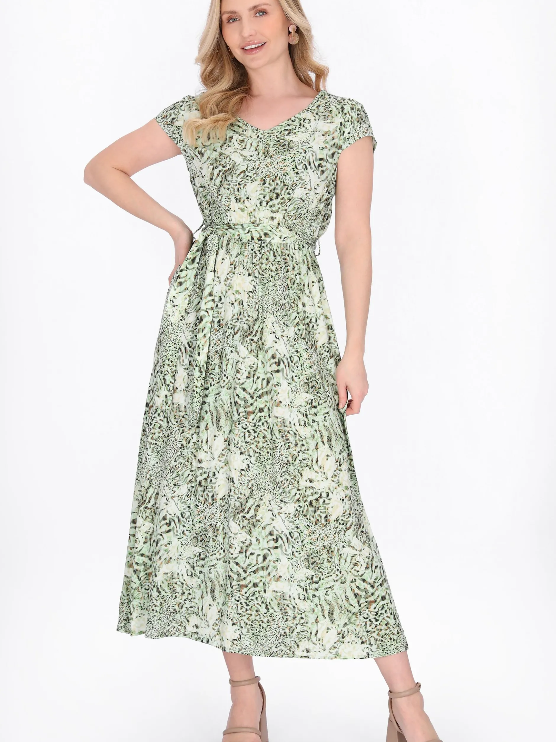 Usha Damen Kleid in grün - Länge: mittel