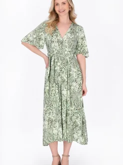 Usha Damen Kleid in grün - Länge: mittel