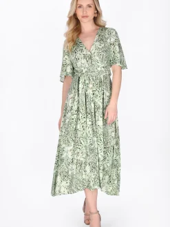 Usha Damen Kleid in grün - Länge: mittel