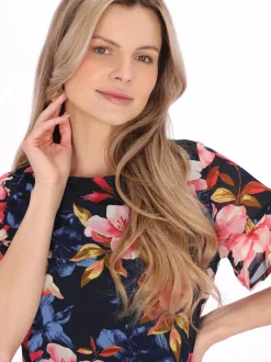 Usha Damen Kleid in marine - Länge: mittel