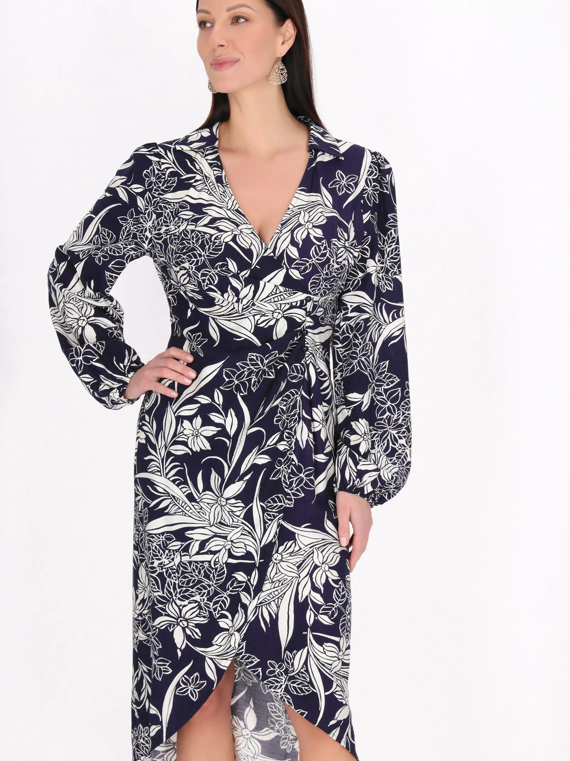 Usha Damen Kleid in marine - Länge: mittel