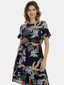 Usha Damen Kleid in mehrfarbig - Ausschnitt: Rundhals