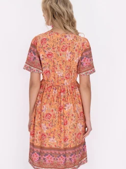 Usha Damen Kleid in orange - Länge: mittel