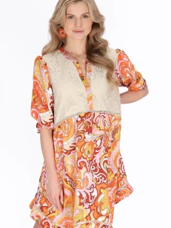 Usha Damen Kleid in orange - Länge: mittel