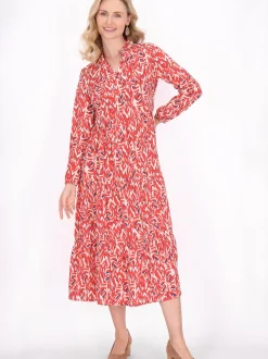 Usha Damen Kleid in orange - Länge: mittel