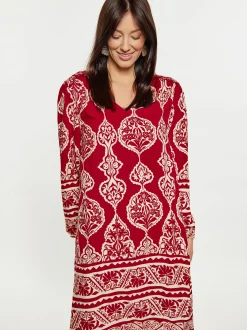 Usha Damen Kleid in rot - Ausschnitt: V-Ausschnitt