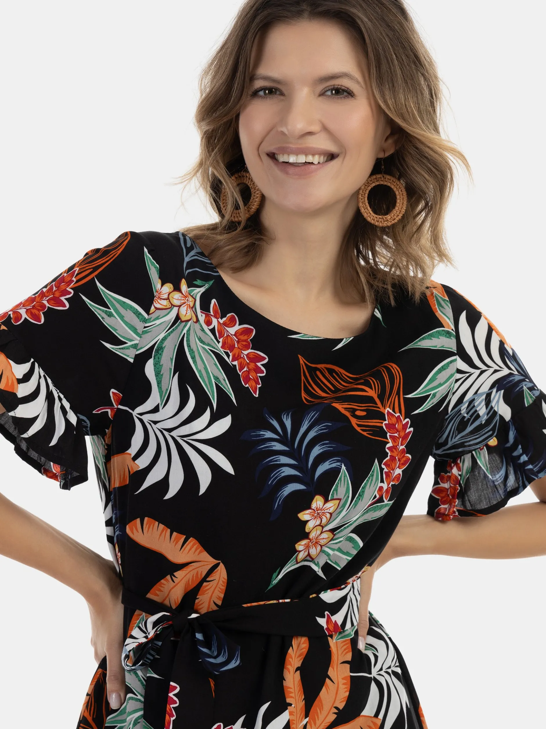 Usha Damen Kleid in schwarz - Ausschnitt: Rundhals