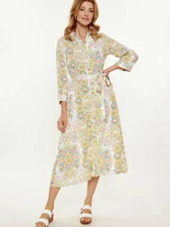 Usha Damen Kleid in weiß - Länge: mittel