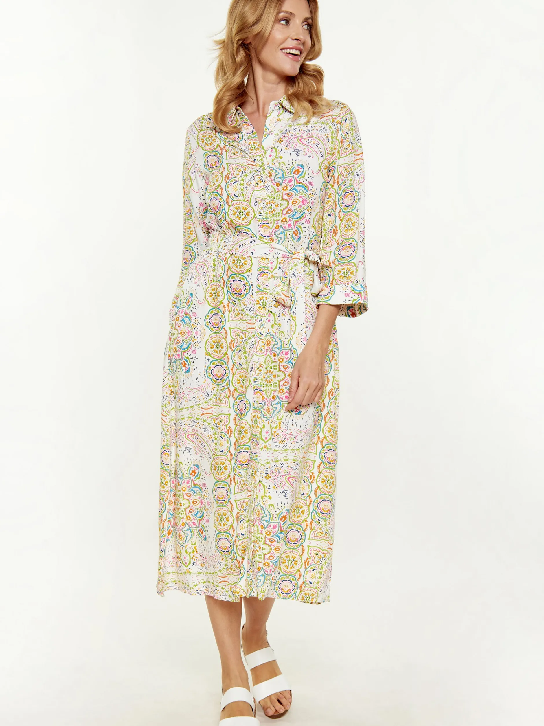 Usha Damen Kleid in weiß - Länge: mittel