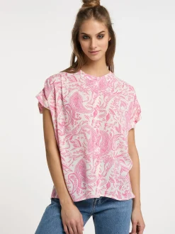 Usha Damen kurzarmbluse in pink - Ausschnitt: Rundhals