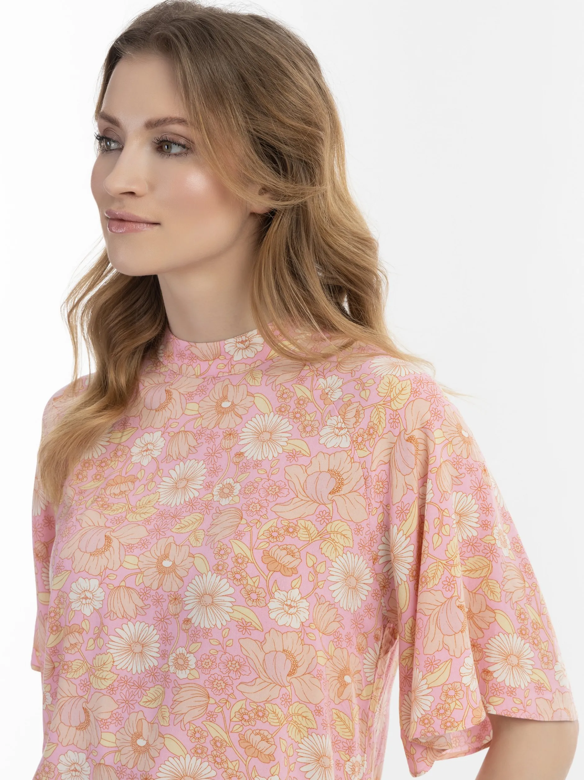 Usha Damen kurzarmbluse in rosa - Ausschnitt: Envelope