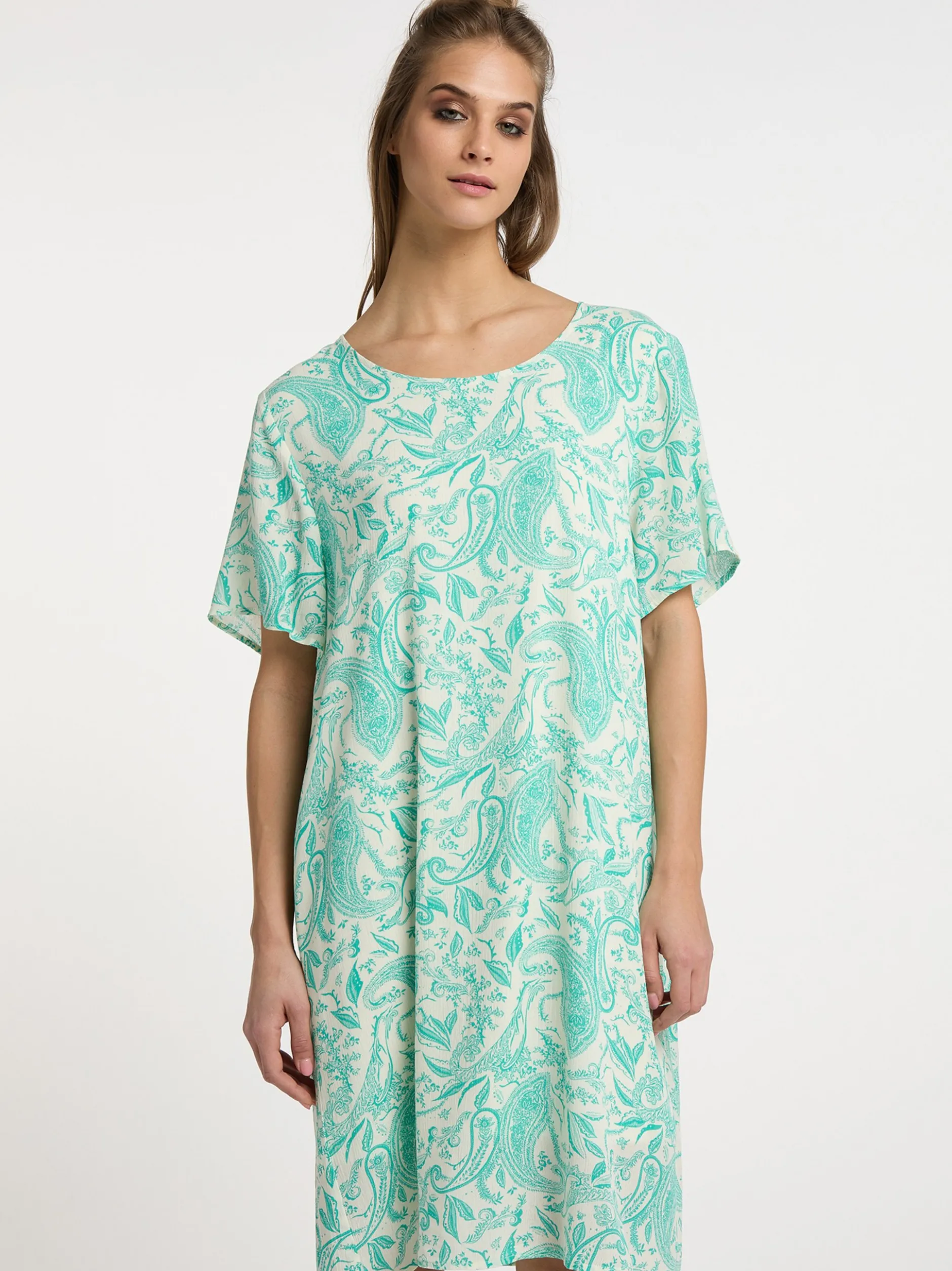 Usha Damen Kurzarmkleid in türkis - Ausschnitt: Rundhals