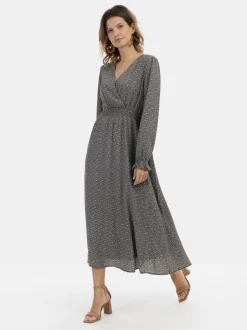 Usha Damen Maxikleid mit Allover-Print in schwarz