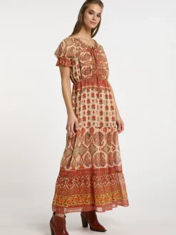 Usha Damen Maxikleid mit Allover-Print in mehrfarbig