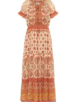 Usha Damen Maxikleid mit Allover-Print in mehrfarbig