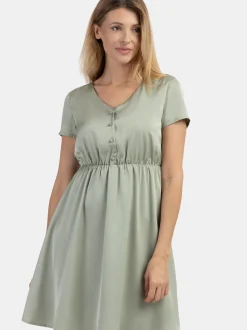 Usha Damen Midikleid in oliv - Ausschnitt: V-Ausschnitt