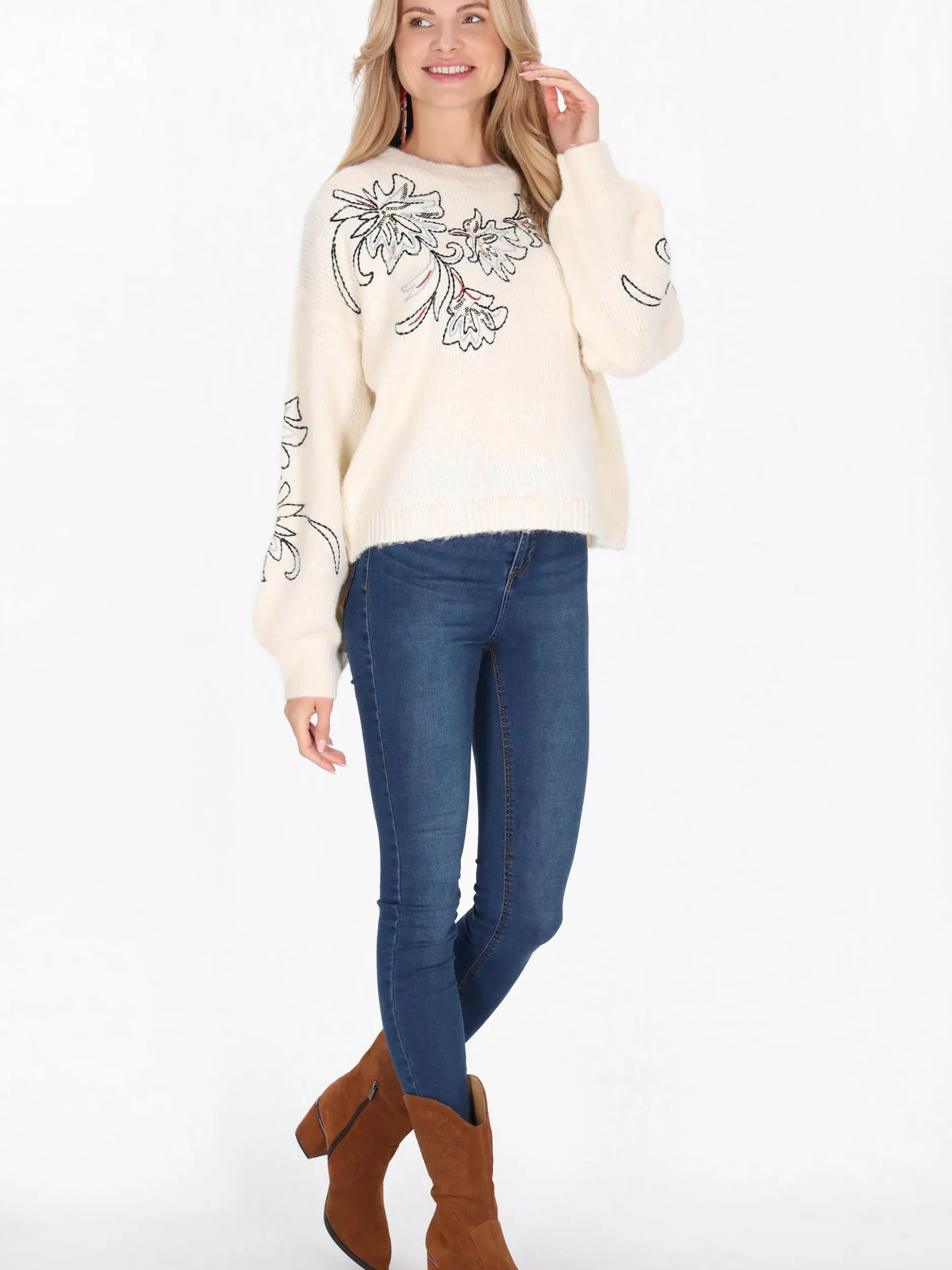 Usha Damen Pullover in beige - Ausschnitt: Rundhals