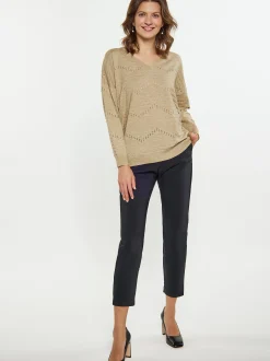 Usha Damen Pullover in beige - Ausschnitt: V-Ausschnitt