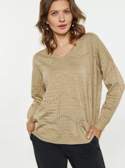 Usha Damen Pullover in beige - Ausschnitt: V-Ausschnitt