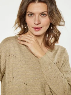 Usha Damen Pullover in beige - Ausschnitt: V-Ausschnitt