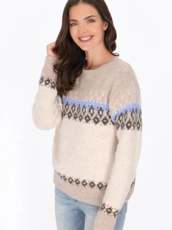 Usha Damen Pullover in beige - Ausschnitt: Rundhals