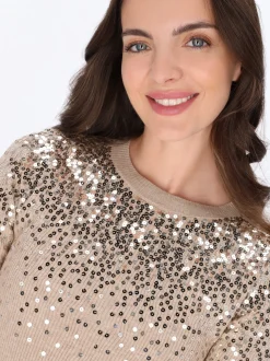 Usha Damen Pullover in beige - Ausschnitt: Rundhals