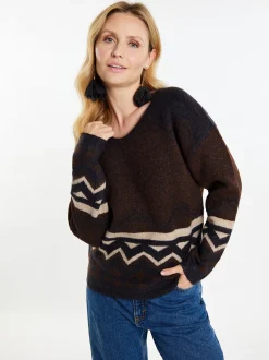 Usha Damen Pullover in braun - Ausschnitt: V-Ausschnitt