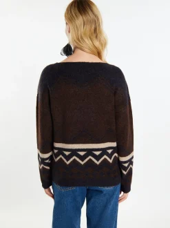 Usha Damen Pullover in braun - Ausschnitt: V-Ausschnitt