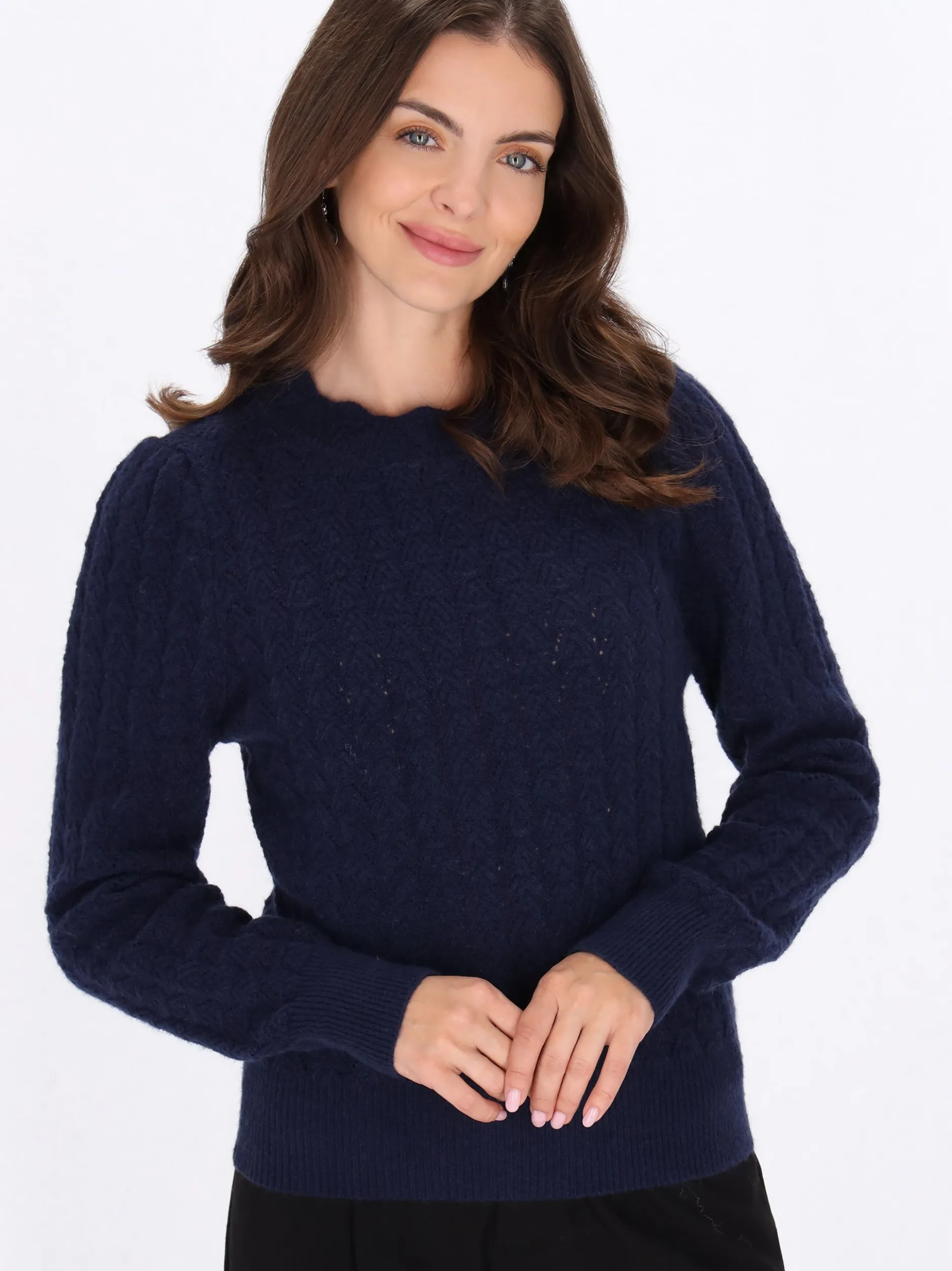 Usha Damen Pullover in marine - Ausschnitt: Rundhals