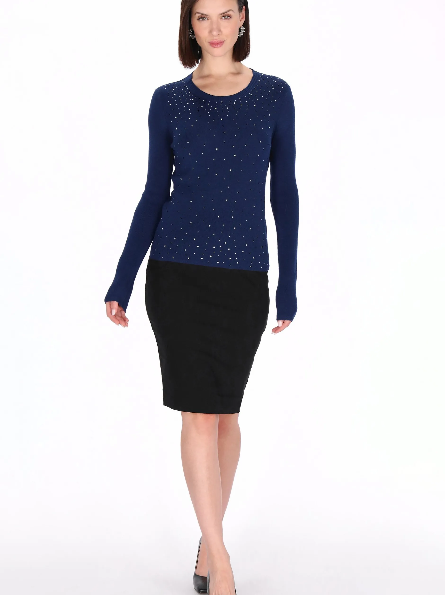 Usha Damen Pullover in marine - Ausschnitt: Rundhals