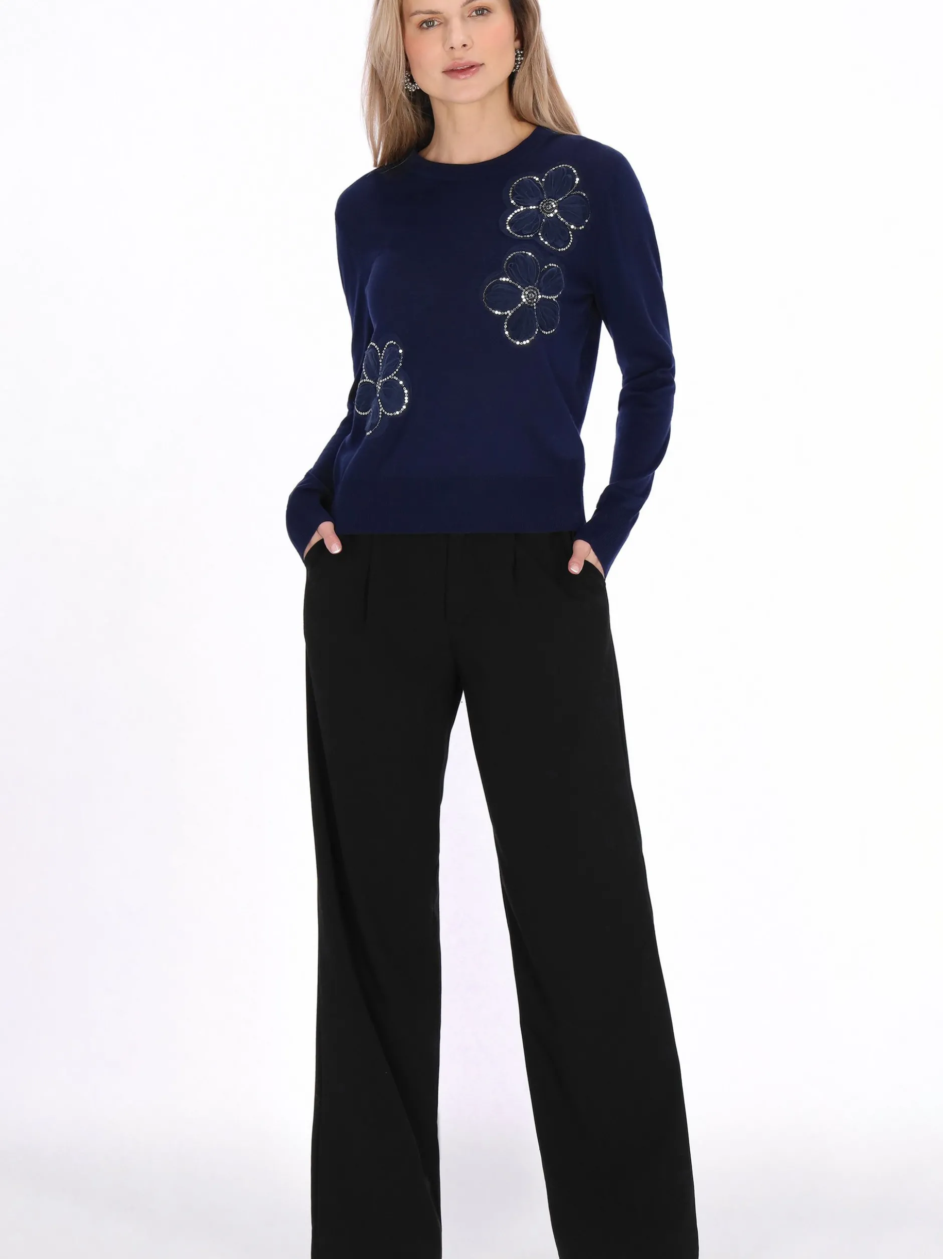 Usha Damen Pullover in marine - Ausschnitt: Rundhals