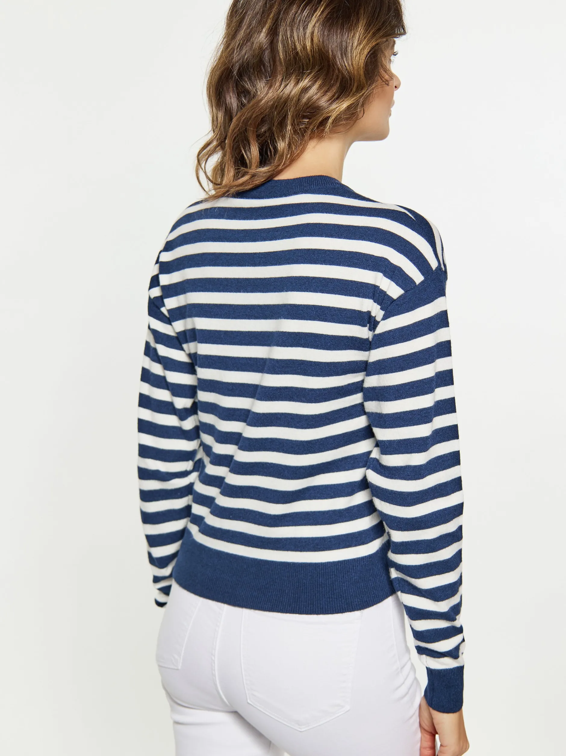 Usha Damen Pullover in marine - Ausschnitt: V-Ausschnitt
