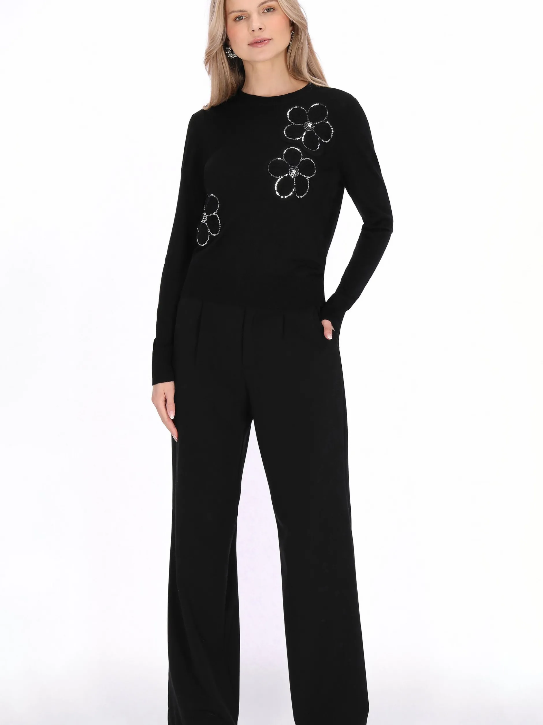 Usha Damen Pullover in schwarz - Ausschnitt: Rundhals