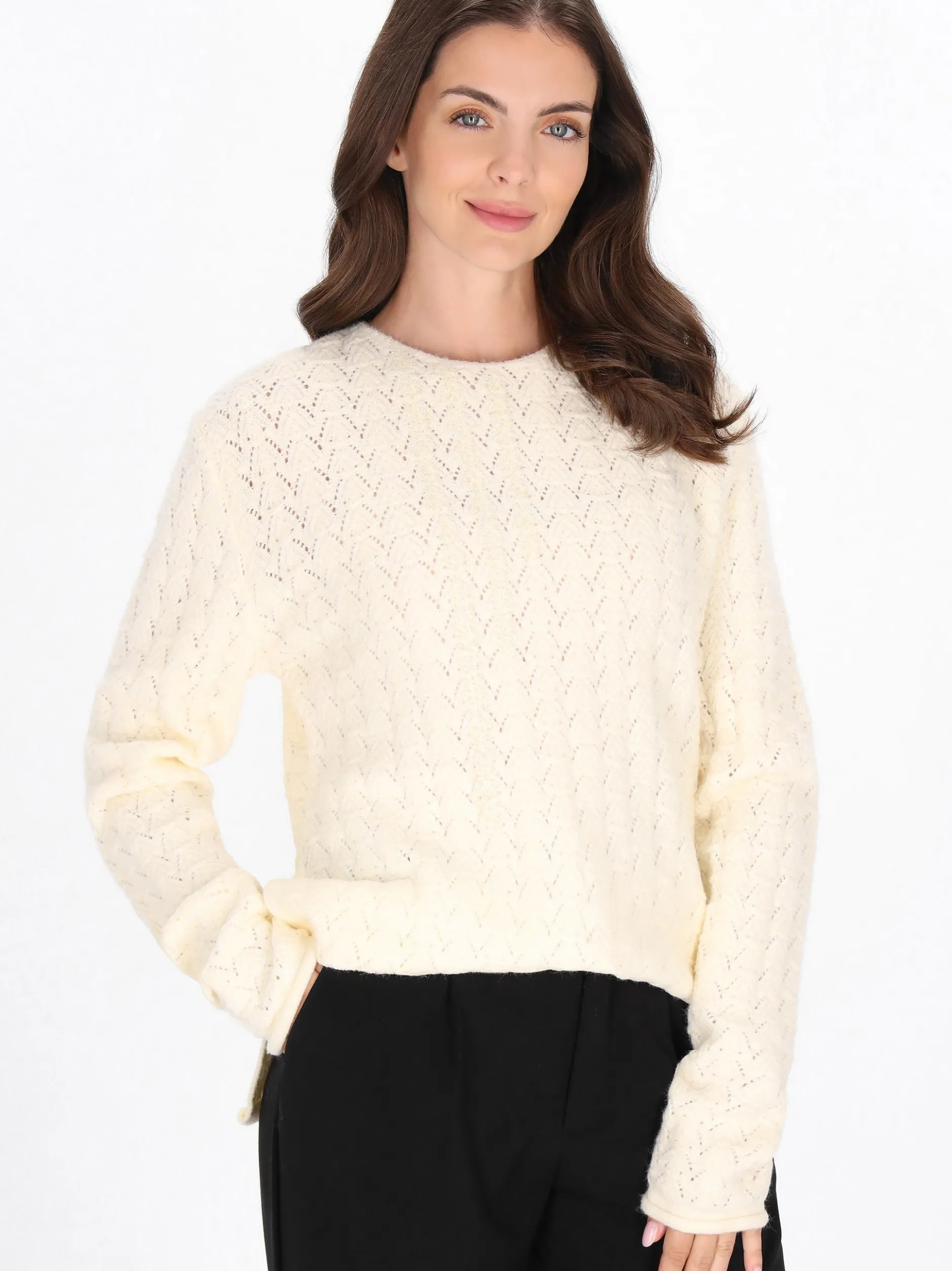 Usha Damen Pullover in weiß - Ausschnitt: Rundhals