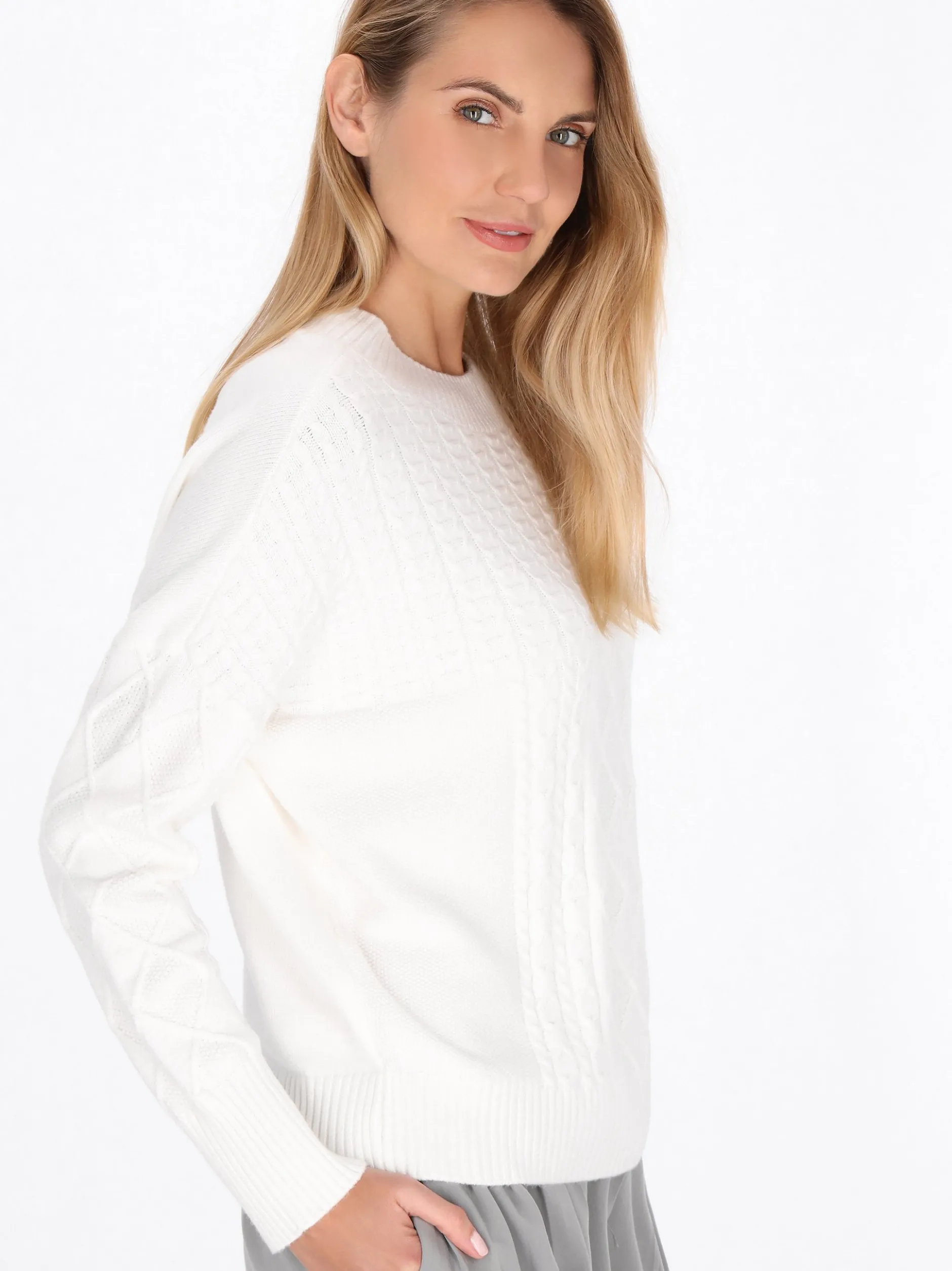 Usha Damen Pullover in weiß - Ausschnitt: Rundhals