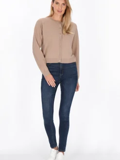 Usha Damen Strickjacke in beige - Ausschnitt: Rundhals