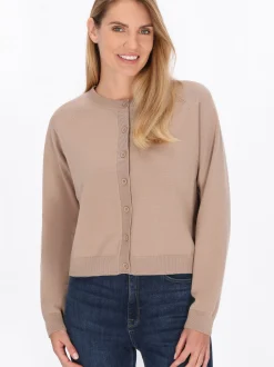 Usha Damen Strickjacke in beige - Ausschnitt: Rundhals