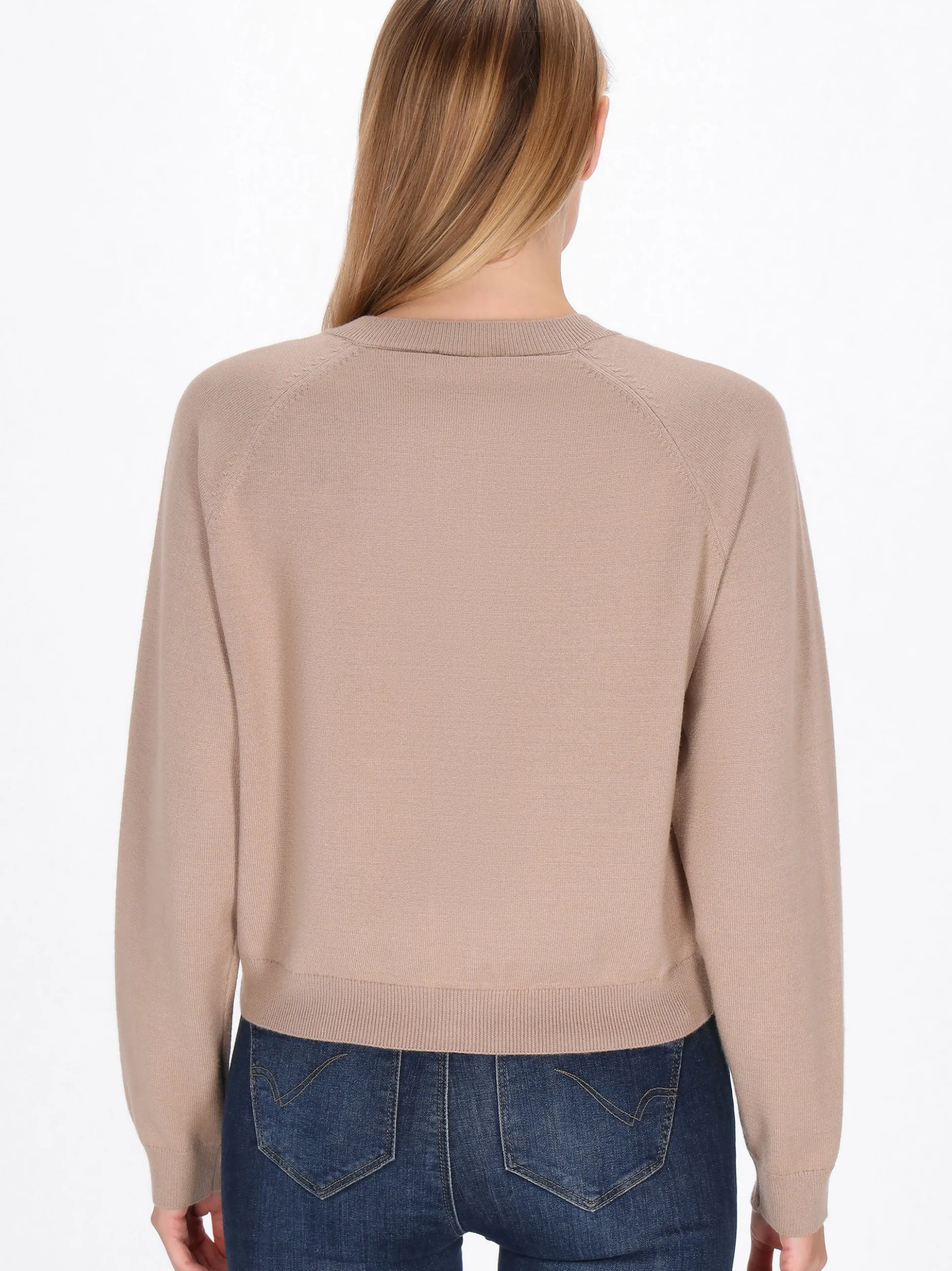 Usha Damen Strickjacke in beige - Ausschnitt: Rundhals