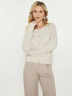 Usha Damen Strickjacke in beige - Ausschnitt: Rundhals