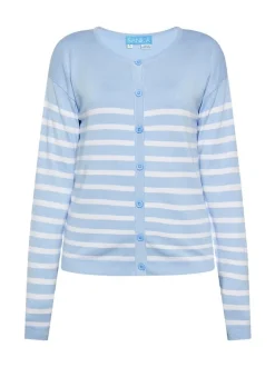 Usha Damen Strickjacke in blau - Ausschnitt: Rundhals