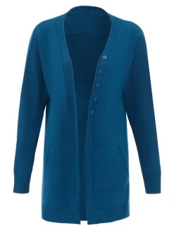 Usha Damen Strickjacke in blau - Ausschnitt: Rundhals