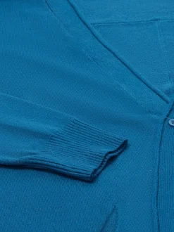 Usha Damen Strickjacke in blau - Ausschnitt: Rundhals